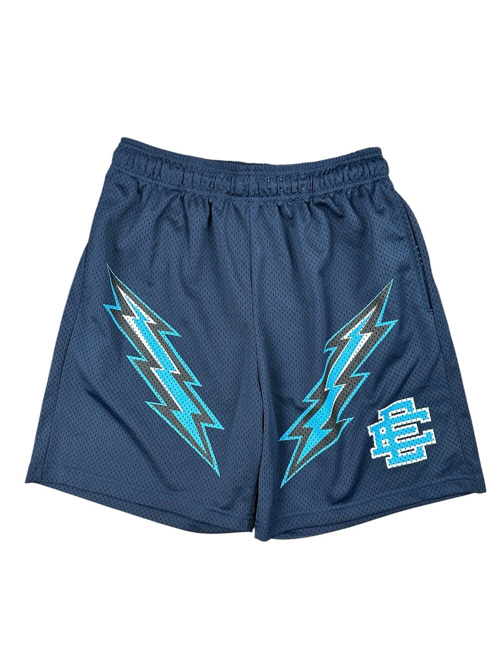Eric Emanuel Bolt Mesh Gym Shorts Navy Blue White — Size XL